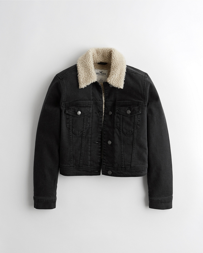 Girls Crop Sherpa-Lined Denim Jacket 