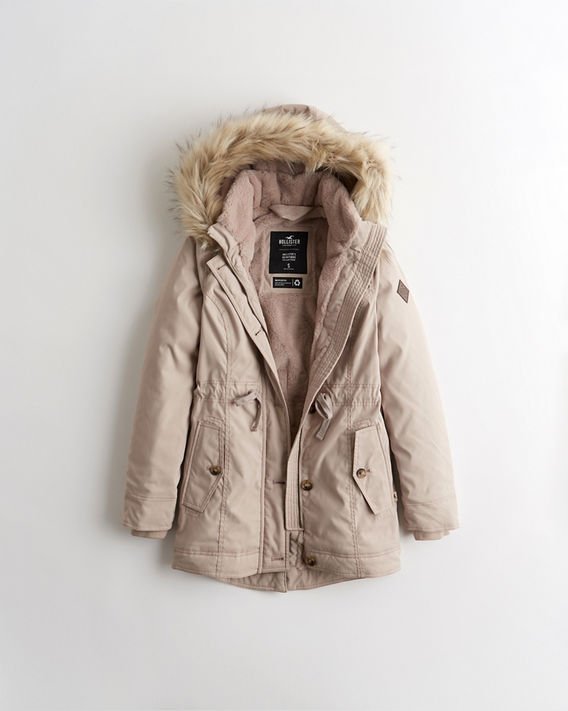 hollister stretch faux fur lined parka