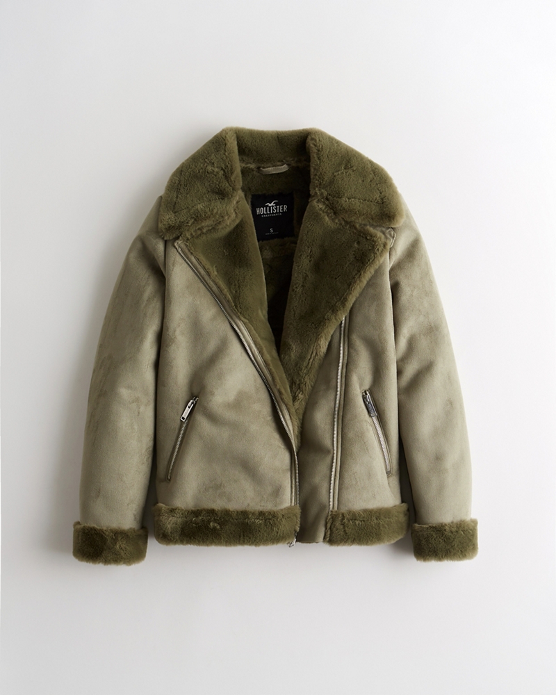 hollister faux shearling biker jacket