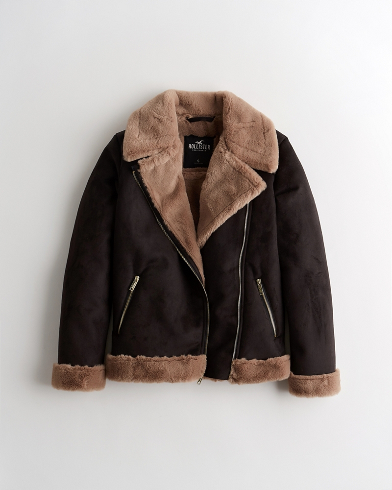 hollister faux shearling biker jacket