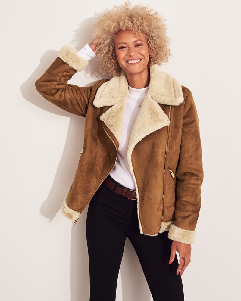 hollister faux shearling biker jacket