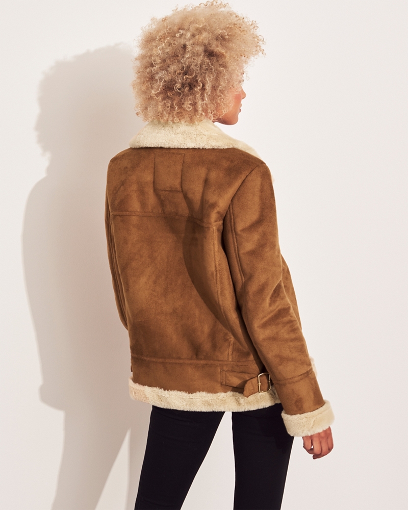 Girls Faux Shearling Biker Jacket 