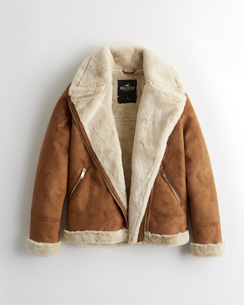 hollister faux shearling biker jacket