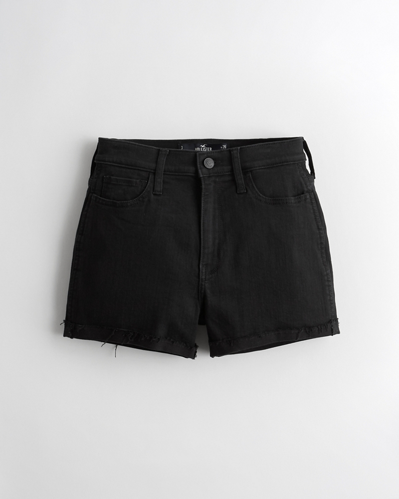 high rise black denim shorts