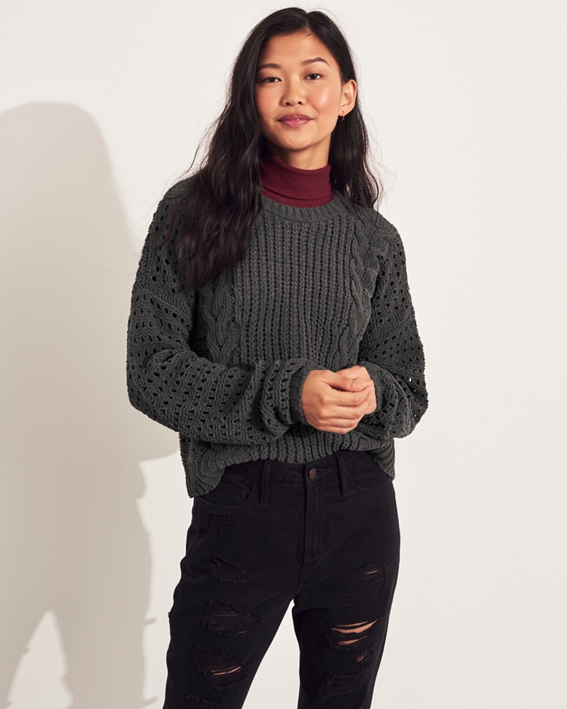 cable crewneck sweater hollister