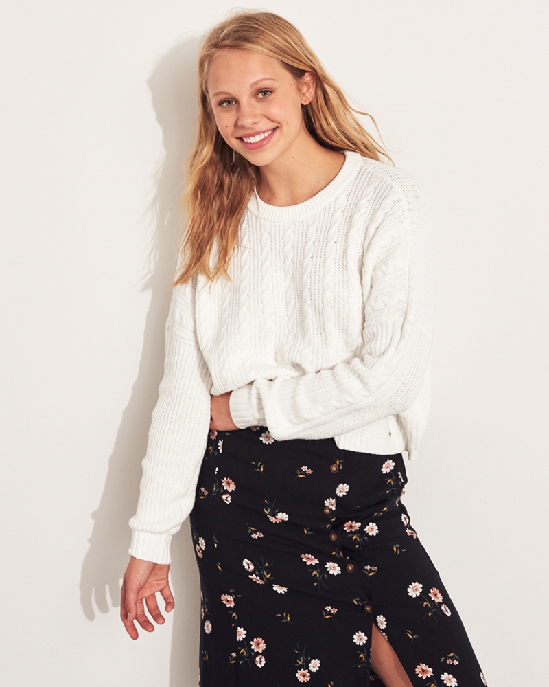 cable crewneck sweater hollister