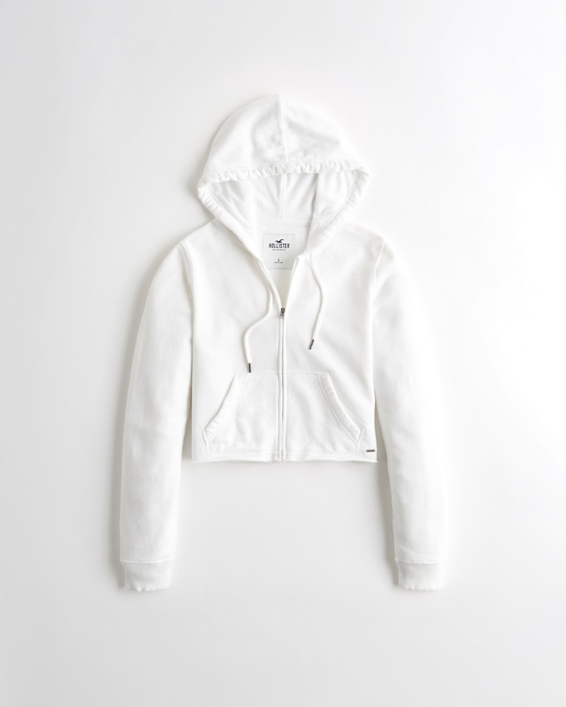 white zip up cropped hoodie