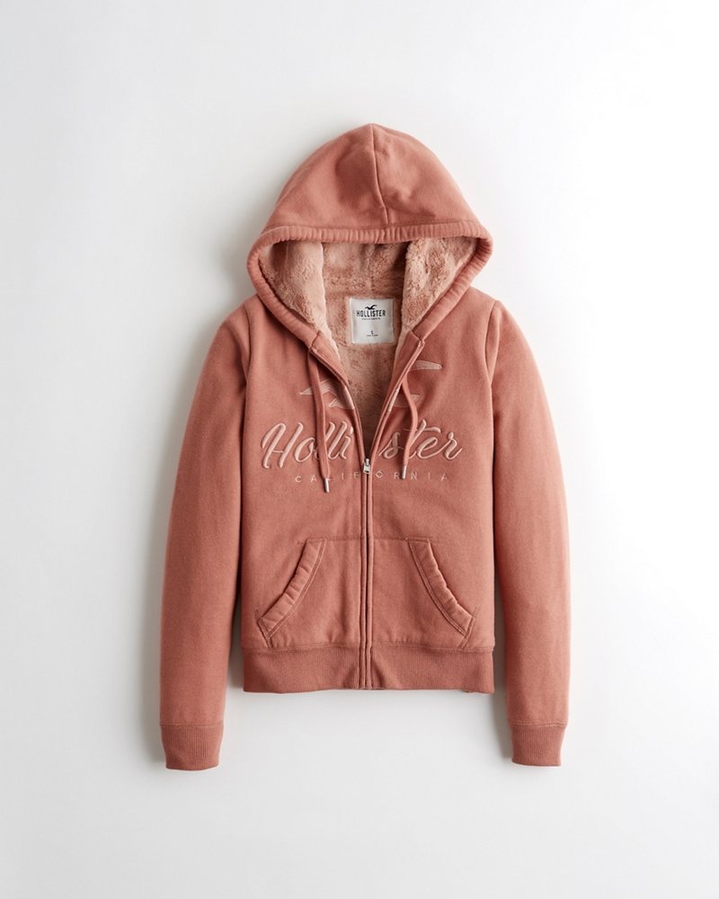 Hollister Sherpa Lined Logo Graphic Hoodie - FerisGraphics