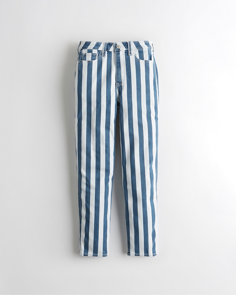 blue and white striped mom jeans