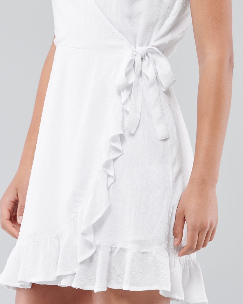 white wrap front dress