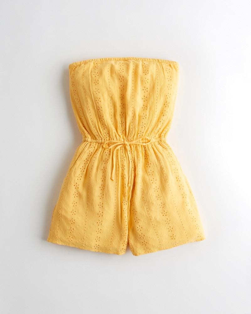 yellow strapless romper