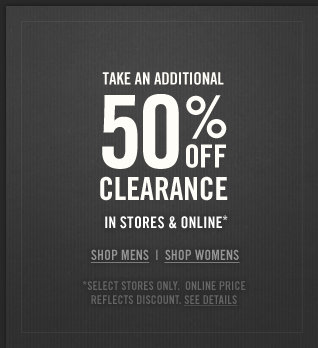 Take an additional 50% off clearance in stores and online at Abercrombie & Fitch!