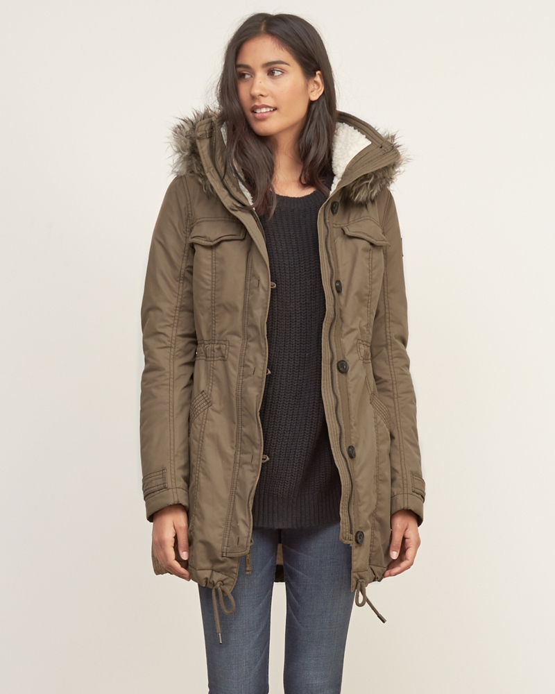 Womens A&F Sherpa Lined Military Parka Womens Clearance