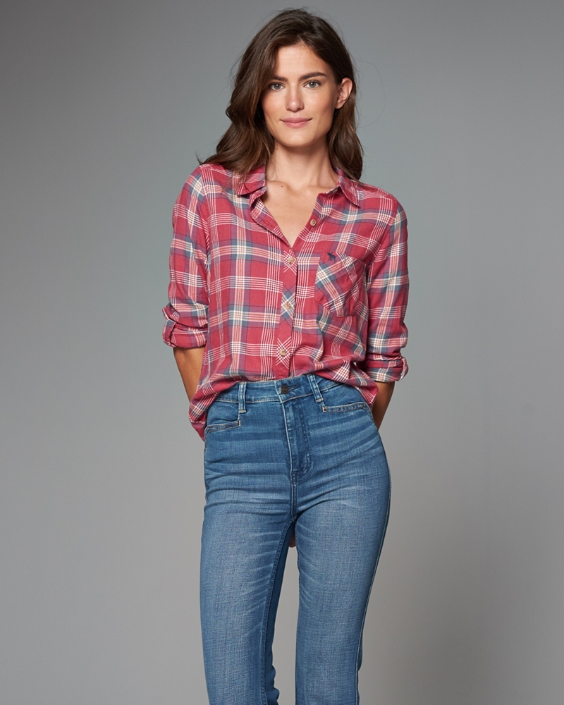 Womens Drapey Plaid Shirt | Womens Tops | Abercrombie.com