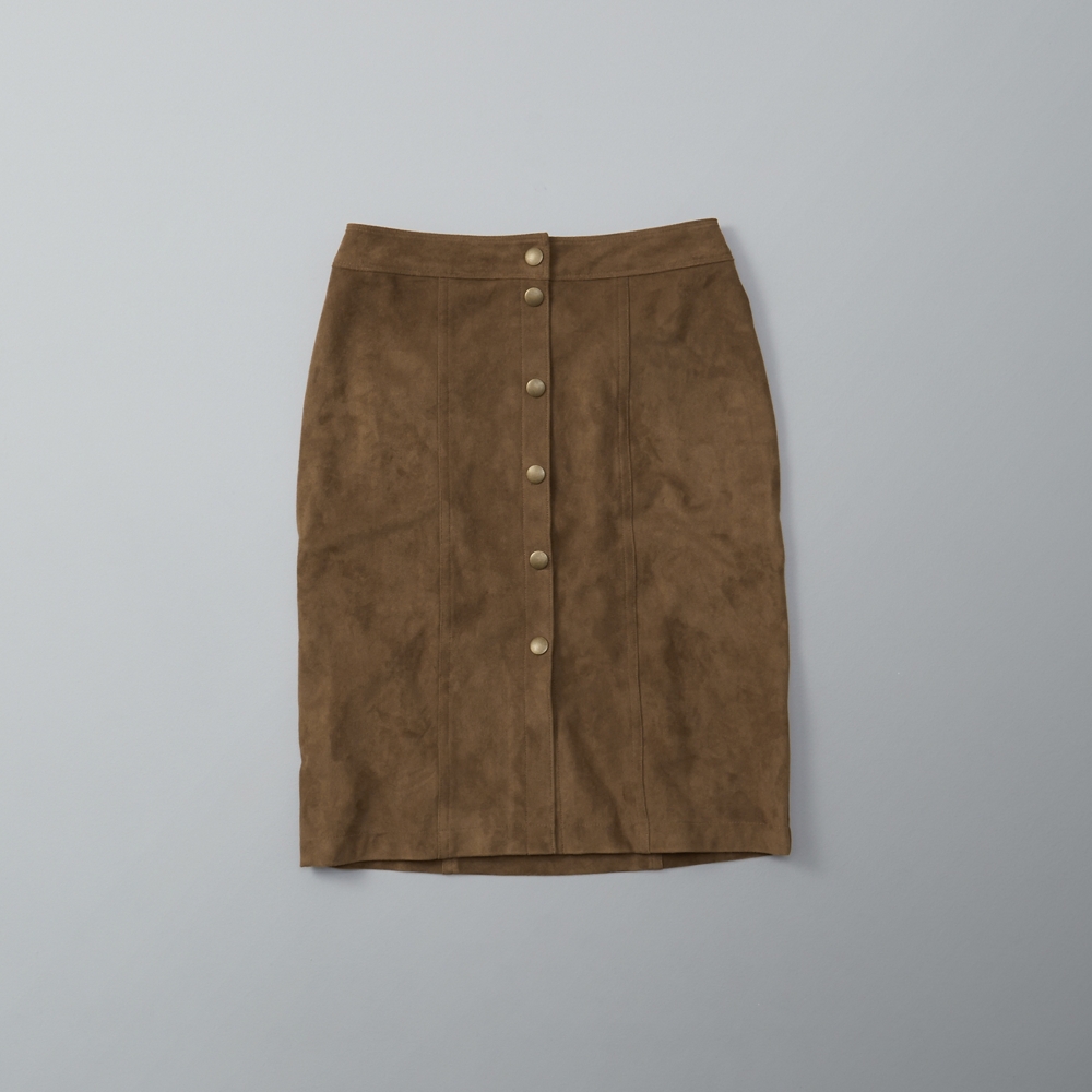 Womens Faux Suede Button Midi Skirt | Womens New Arrivals | Abercrombie.com