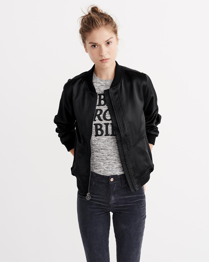 Womens Satin Bomber Jacket | Womens Outerwear & Jackets | Abercrombie.com