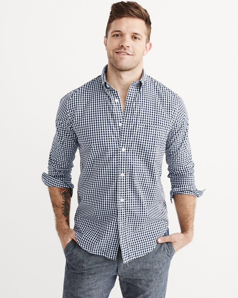 Mens Stretch Poplin Shirt | Mens Tops | Abercrombie.com