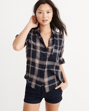 ANF Drapey Plaid Shirt