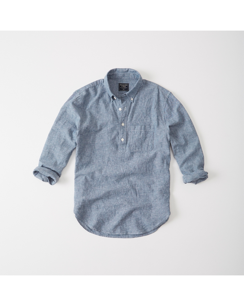 Mens Chambray Popover Shirt Mens Clearance