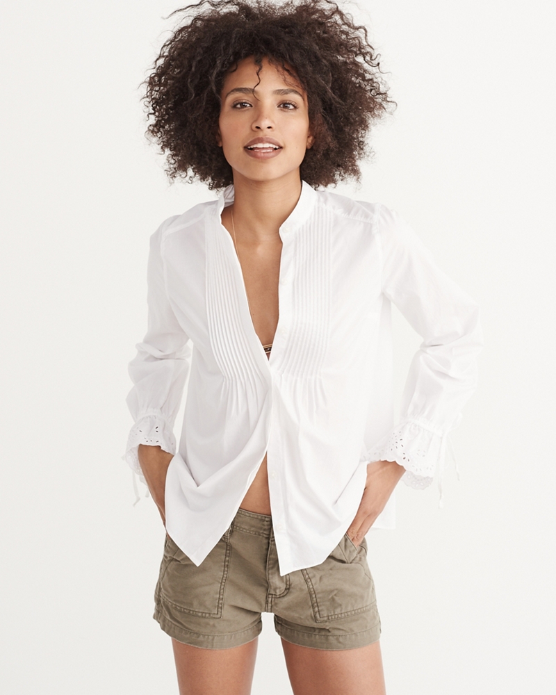 Womens Eyelet Sleeve Poplin Shirt | Womens Tops | Abercrombie.com