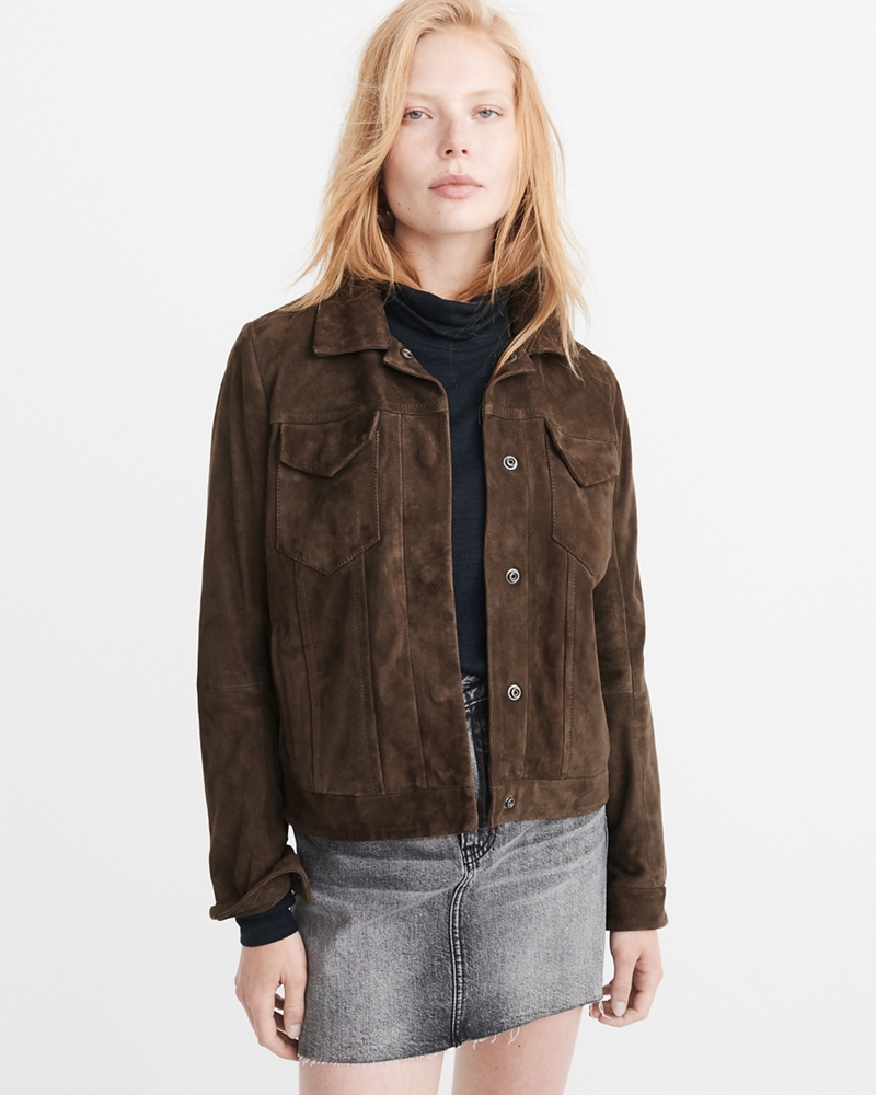 Womens Suede Trucker Jacket Womens Coats & Jackets