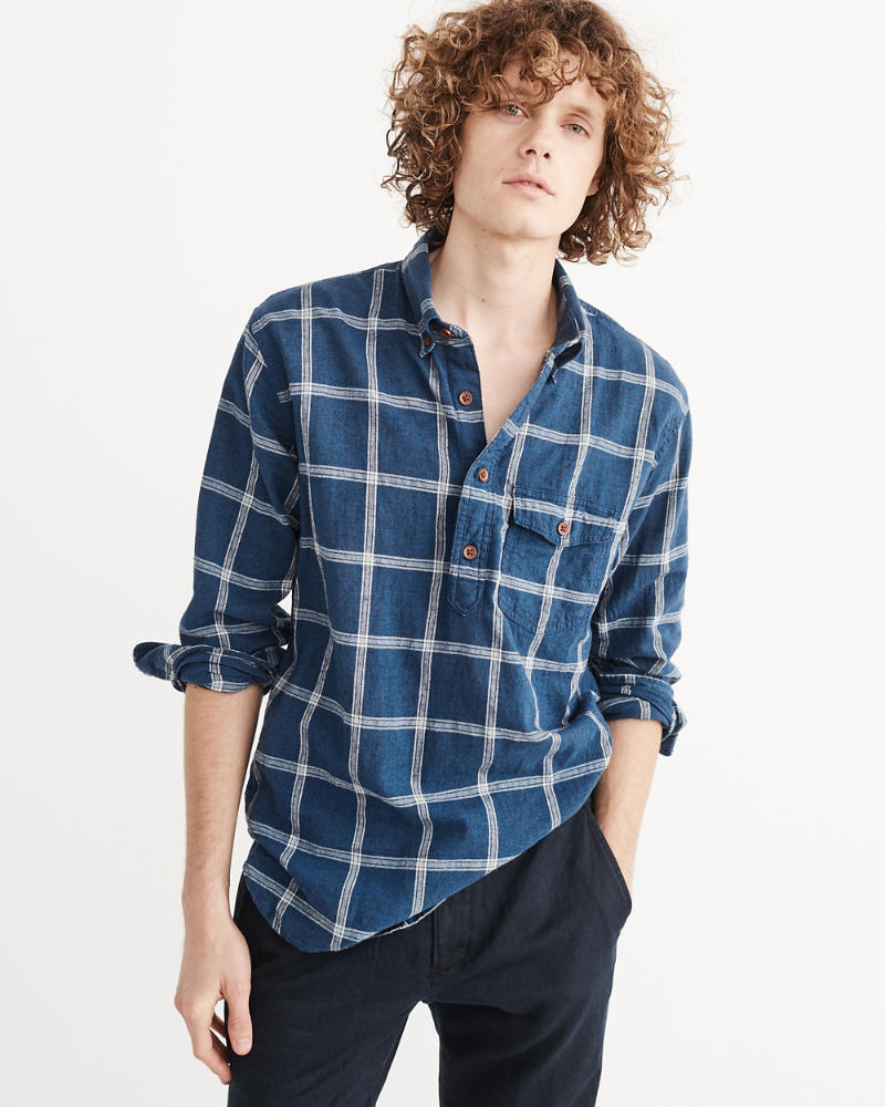 Mens Linen-Blend Popover Shirt | Mens Tops | Abercrombie.com