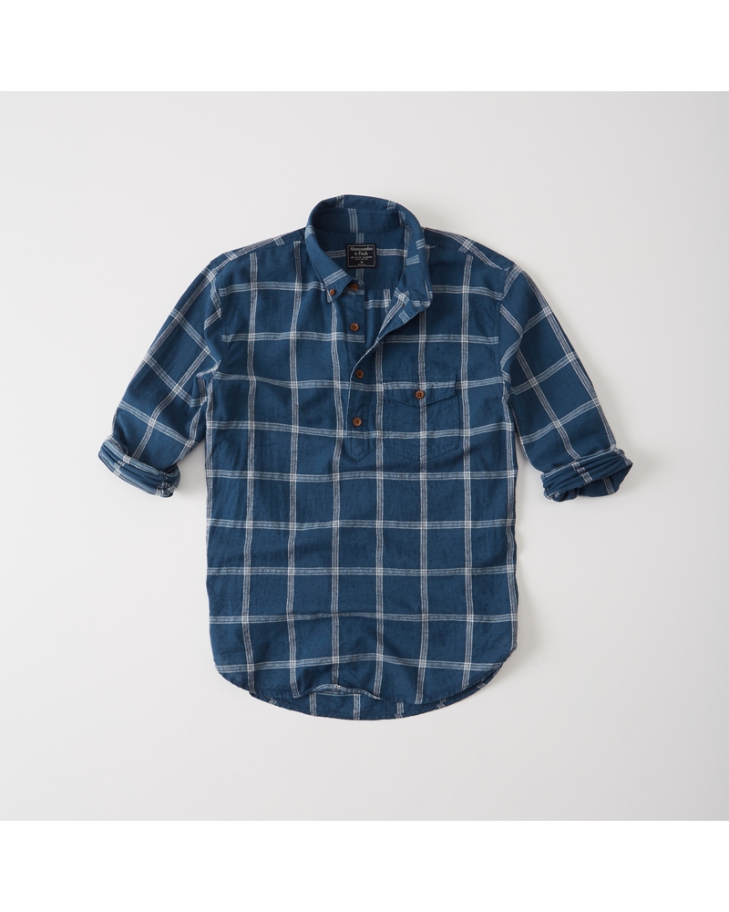 Mens Linen-Blend Popover Shirt | Mens Clearance | Abercrombie.com
