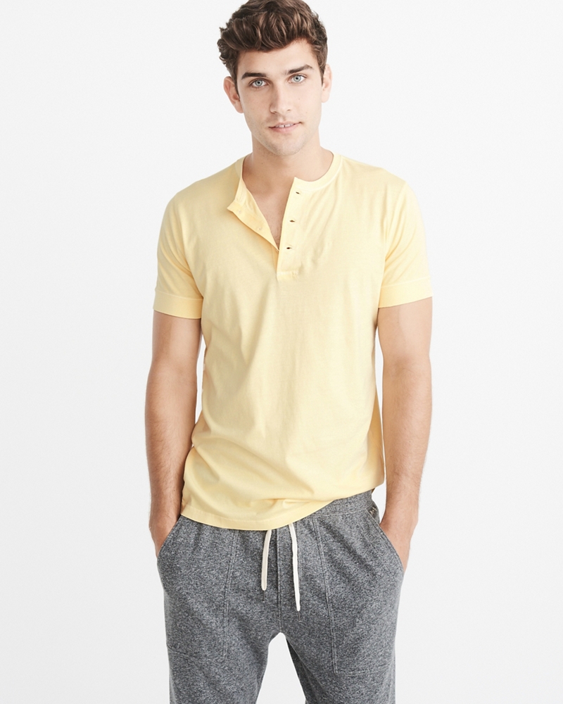 Mens Garment Dye Henley Mens Tops