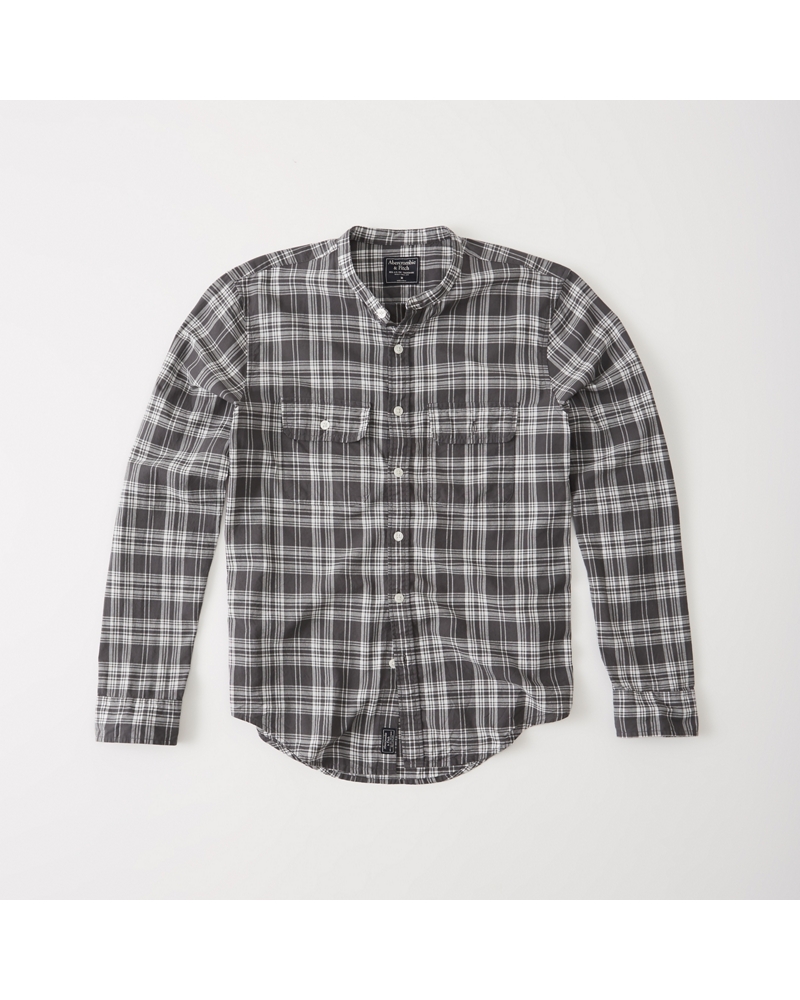 Mens Madras Mandarin Collar Shirt | Mens Tops | Abercrombie.com