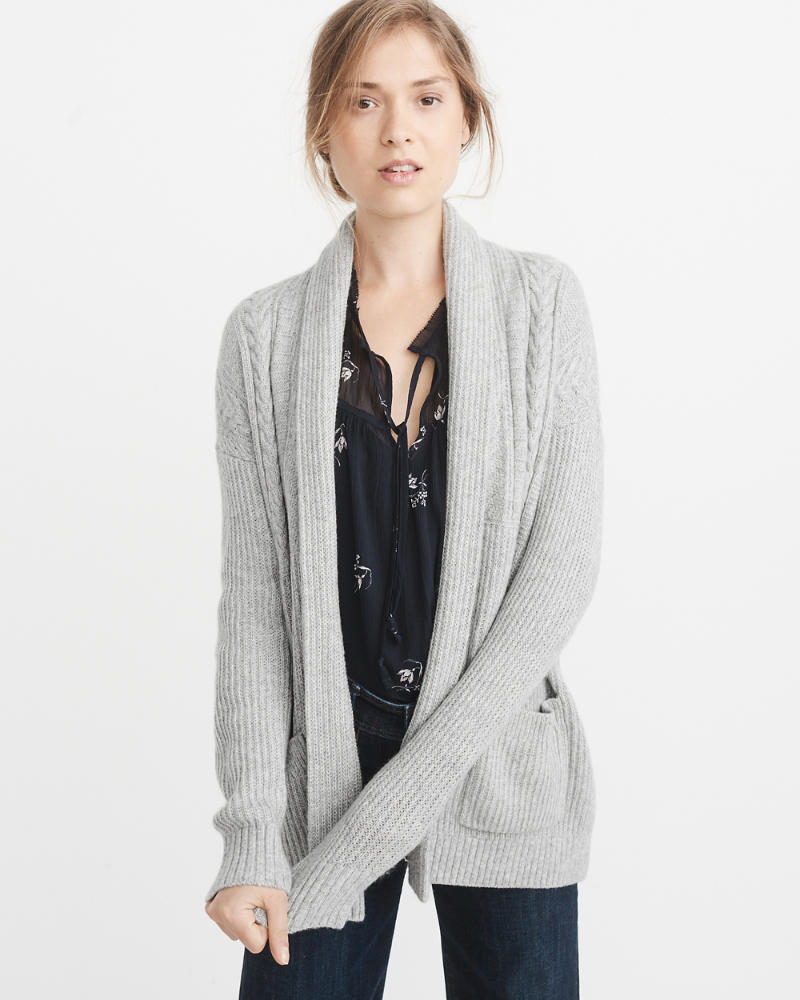 Womens Airspun Cable Shawl-Collar Cardigan | Womens Tops | Abercrombie.com