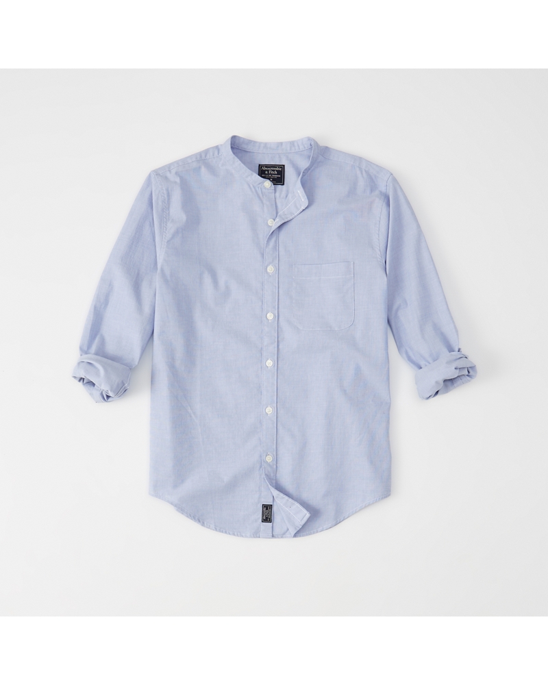 Mens Banded Collar Poplin Shirt Mens Clearance