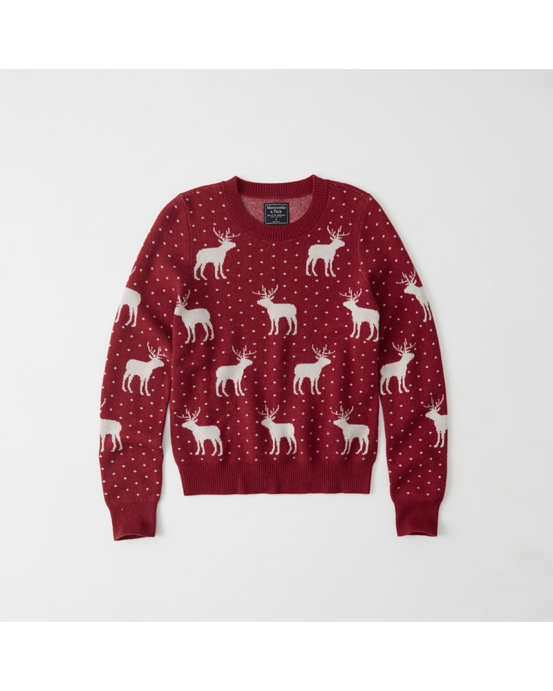 Womens Moose Pattern Crew Sweater | Womens Clearance | Abercrombie.com