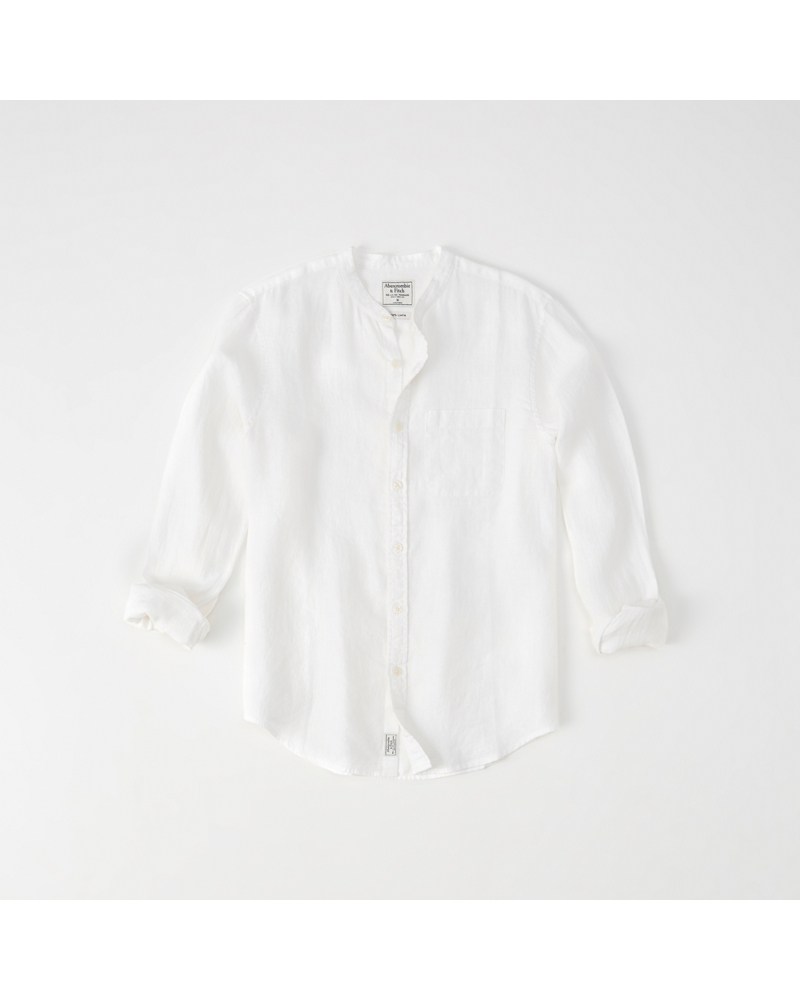 Mens Banded Collar Linen Shirt | Mens 60% Off Select Styles ...