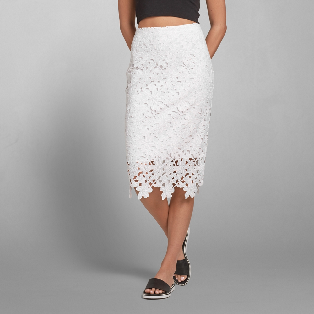 Floral Lace Midi Skirt | Abercrombie.com