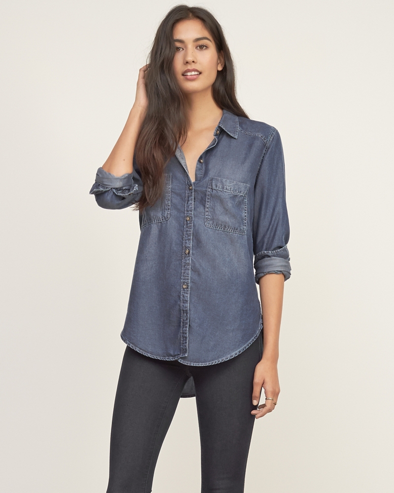 Womens Dark Wash Denim Shirt | Womens Shirts | Abercrombie.com