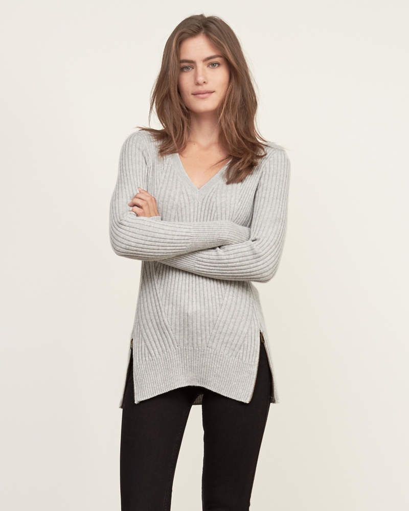 Womens Ribbed Zip Tunic Sweater Womens Sweaters