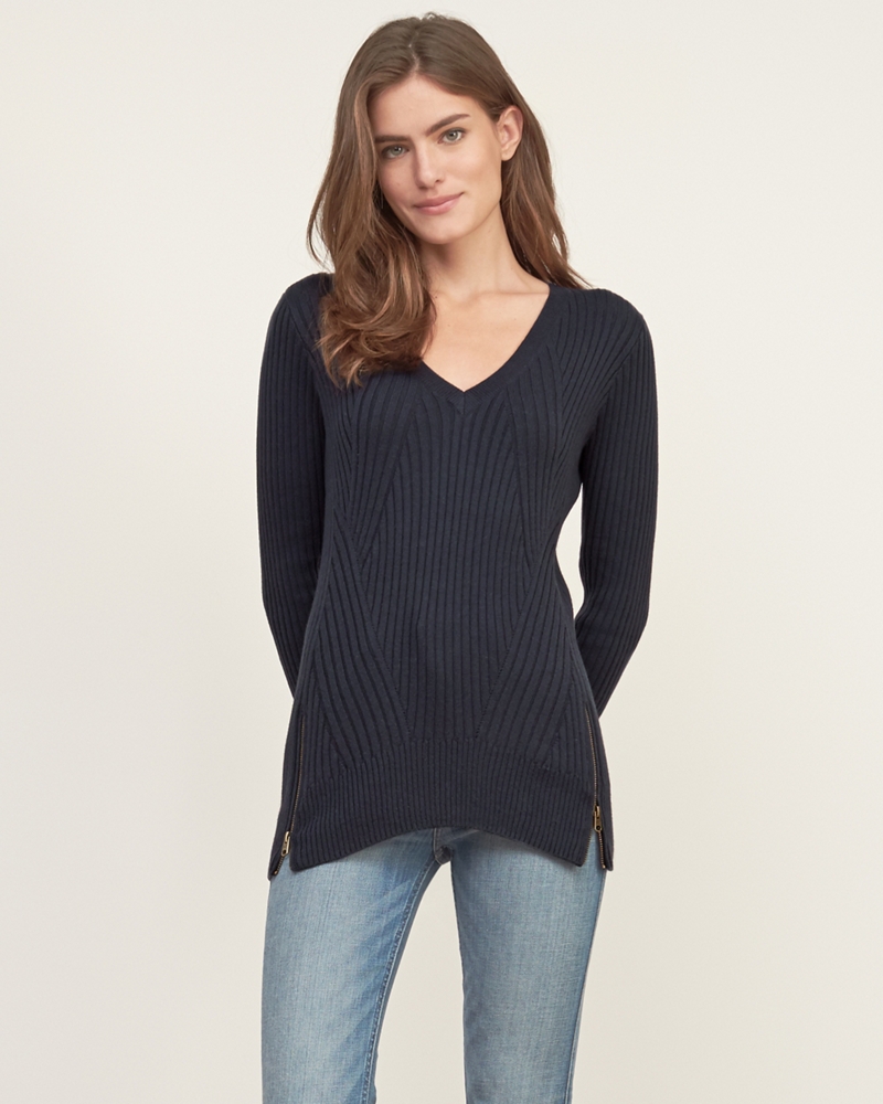 Womens Ribbed Zip Tunic Sweater