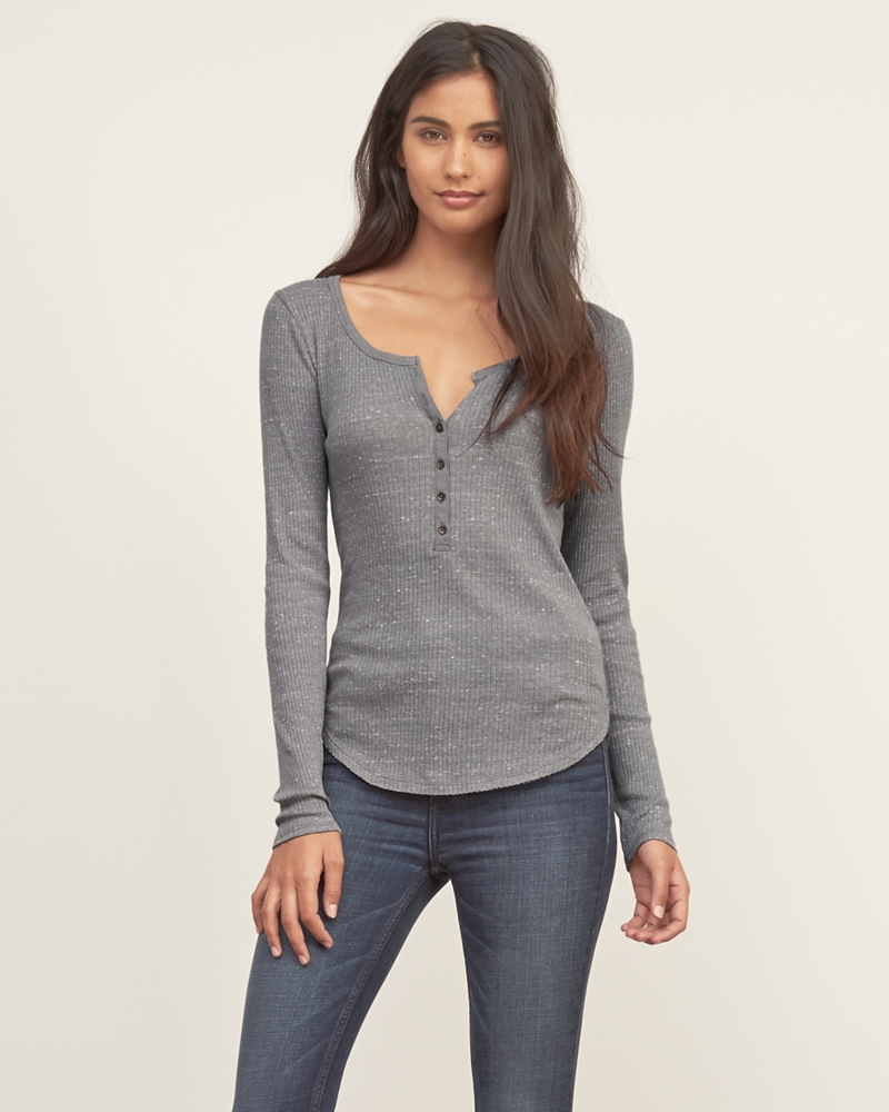 Womens Slim Ribbed Henley | Womens A&F Essentials | Abercrombie.co.uk