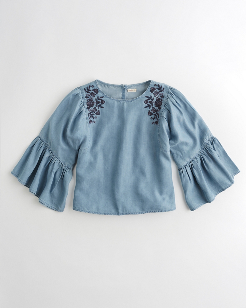 Girls Embroidered Oversized Ruffle-Sleeve Top | Girls Clearance ...