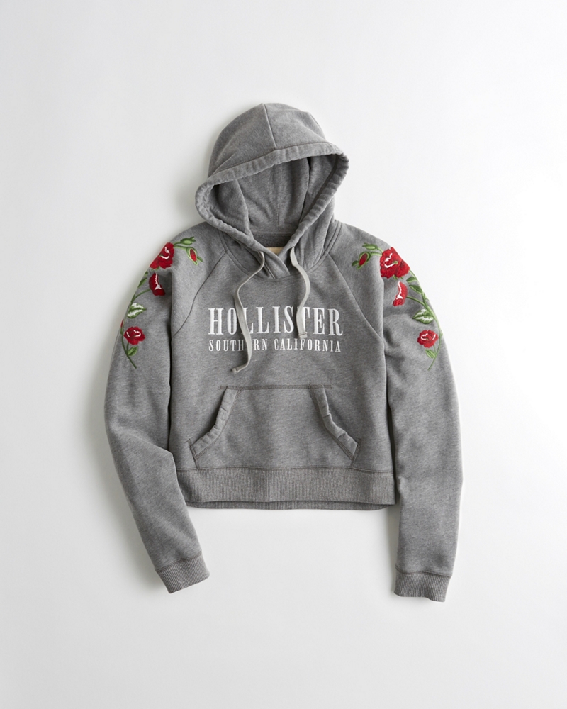 Hollister rose embroidered graphic hoodie on sale