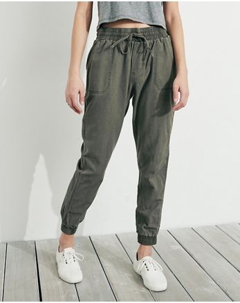 high rise twill joggers