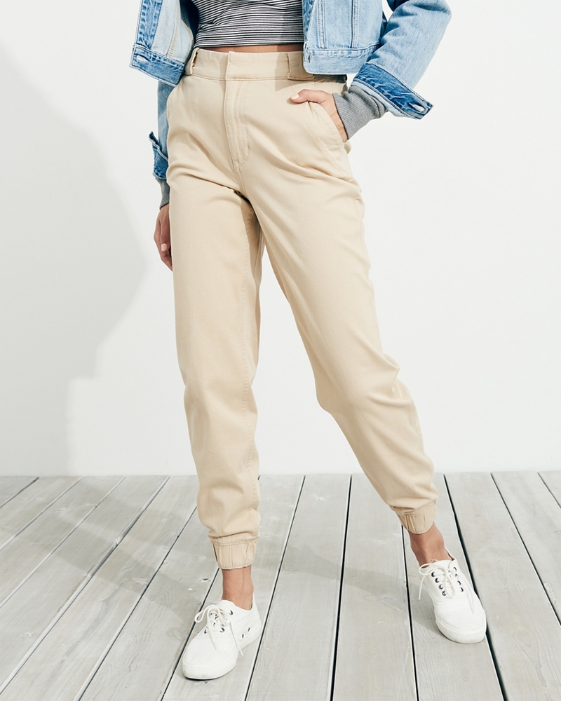 high rise twill joggers
