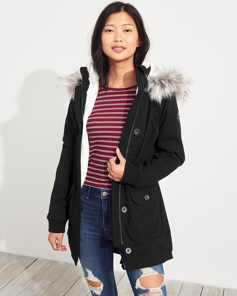 stretch cozy lined parka hollister