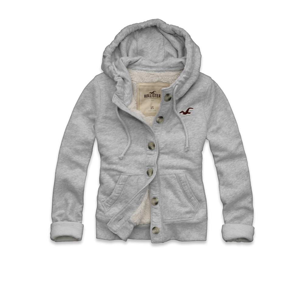 Hollister Abercrombie Womens Calabasas Sherpa Fleece Hoodie Jacket 