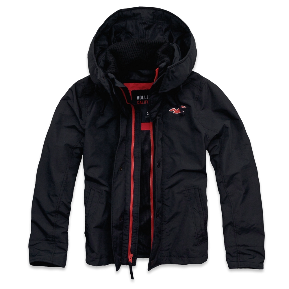 HOLLISTER All Weather Jacket. NAVY BLUE New Mens Winter Jacket with Hoodie