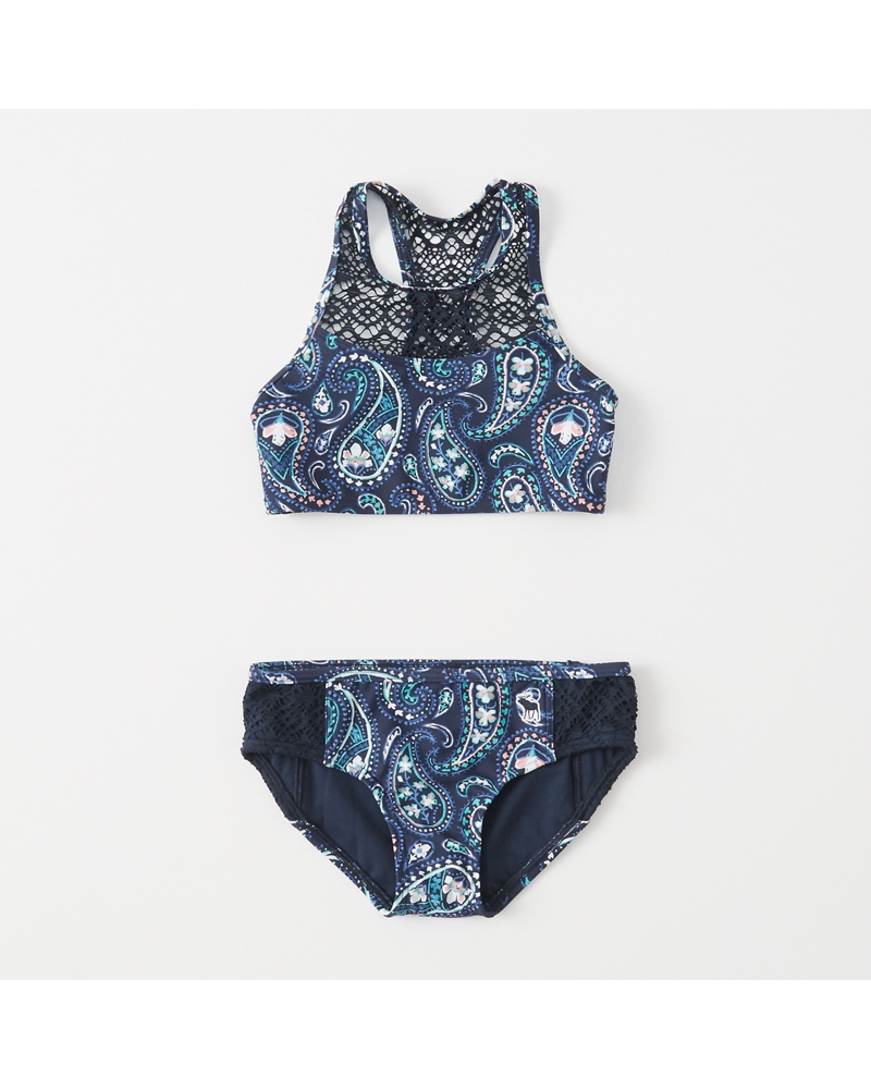 girls lacepanel highneck twopiece swimsuit girls clearance