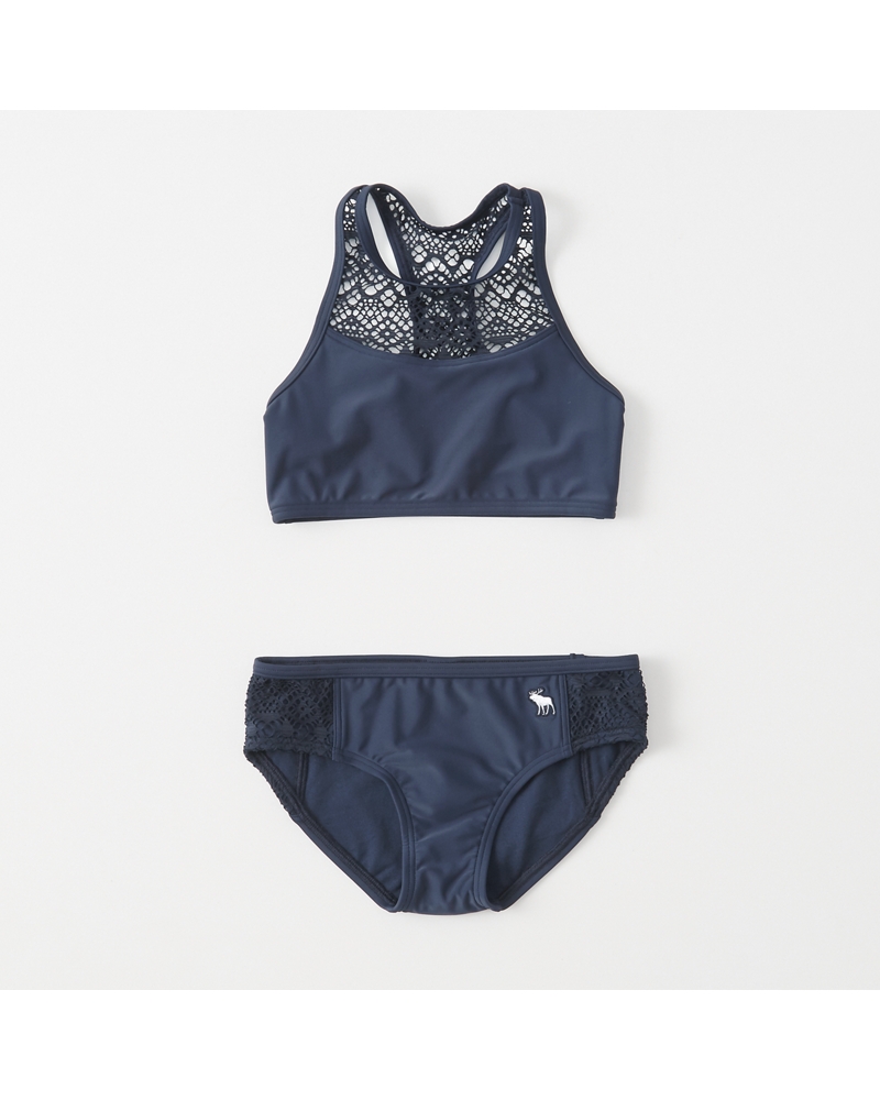 girls lacepanel highneck twopiece swimsuit girls swimwear